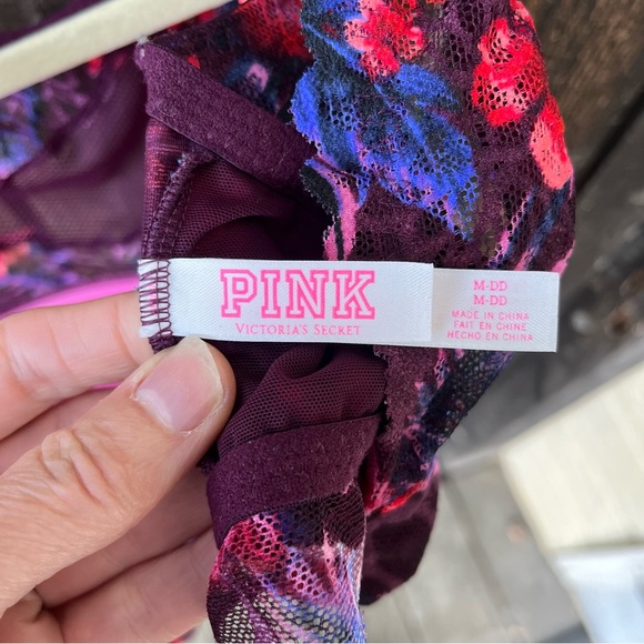 Victoria’s Secret Pink Floral Lace High Neck Push Up Bralette Sz M-DD - Picture 3 of 11
